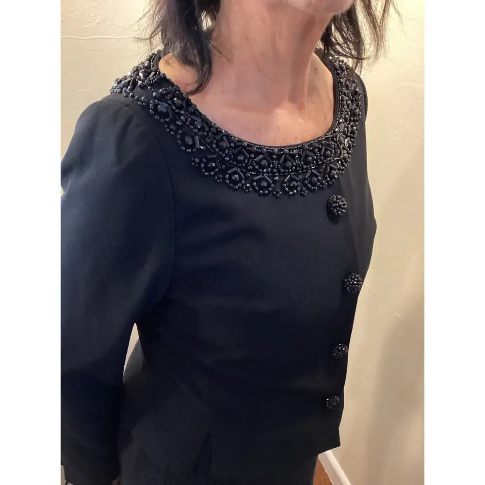 Anna Sui Vintage Black Beaded Formal Evening Princess Cocktail Jacket Y2K M 8